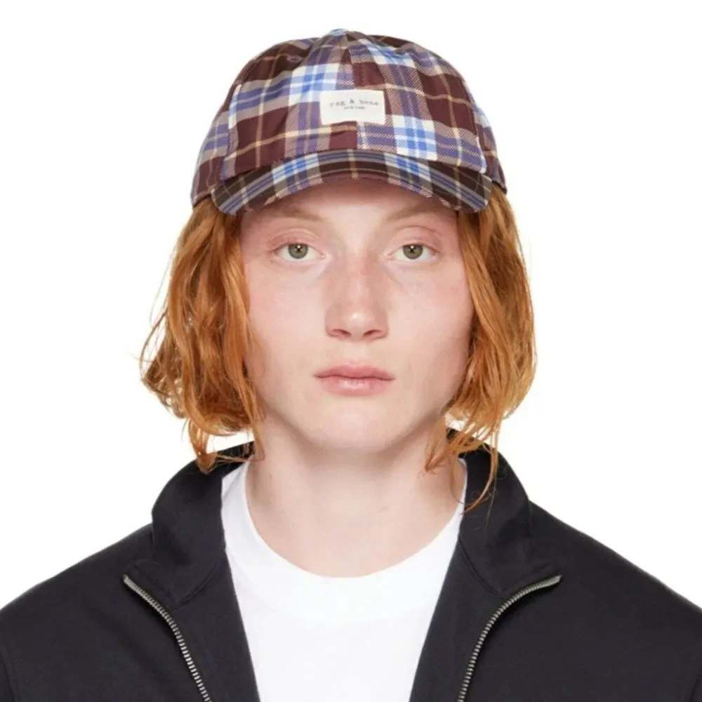 Rag & Bone Unisex Addison Baseball Cap in Burgundy Plaid
